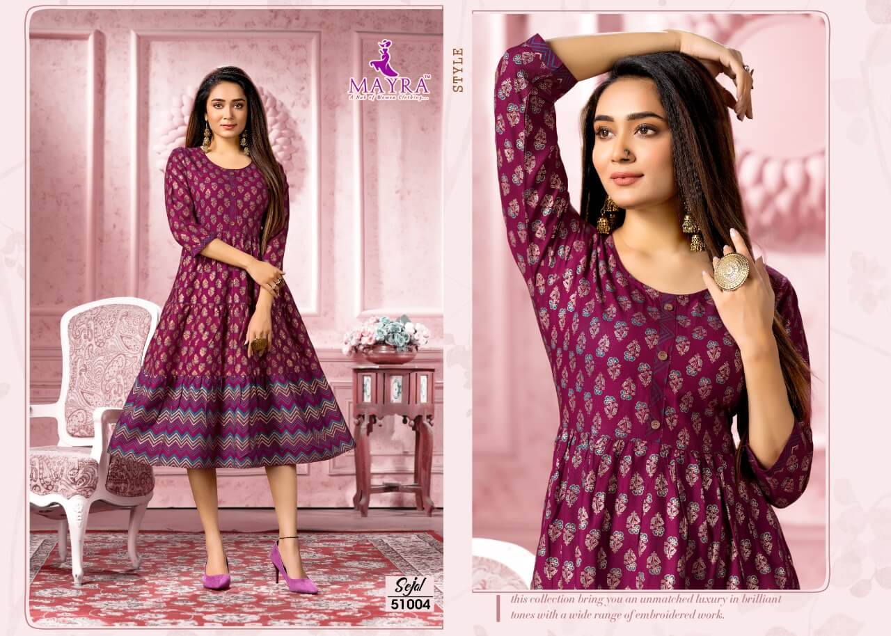 Mayra Sejal Rayon Printed Regular Wear Latest Anarkali Kurti Collection